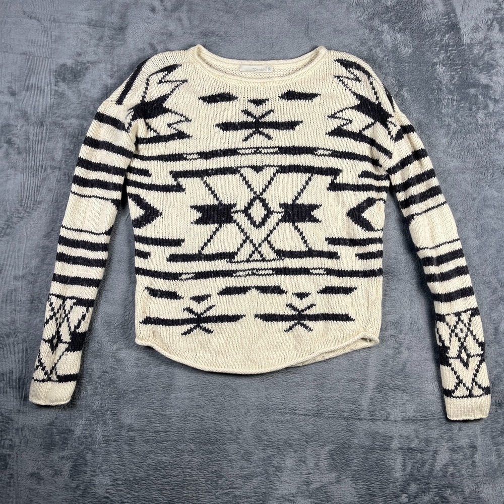 Townsen Sweater Womens XS Black Beige Tight Knit Geometric Southwestern Bohemian